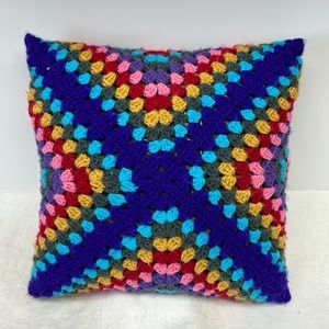 Retro style  handmade multi coloured 2 sided crotchet  decorator pillow